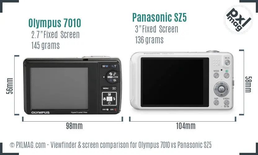Olympus 7010 vs Panasonic SZ5 Screen and Viewfinder comparison
