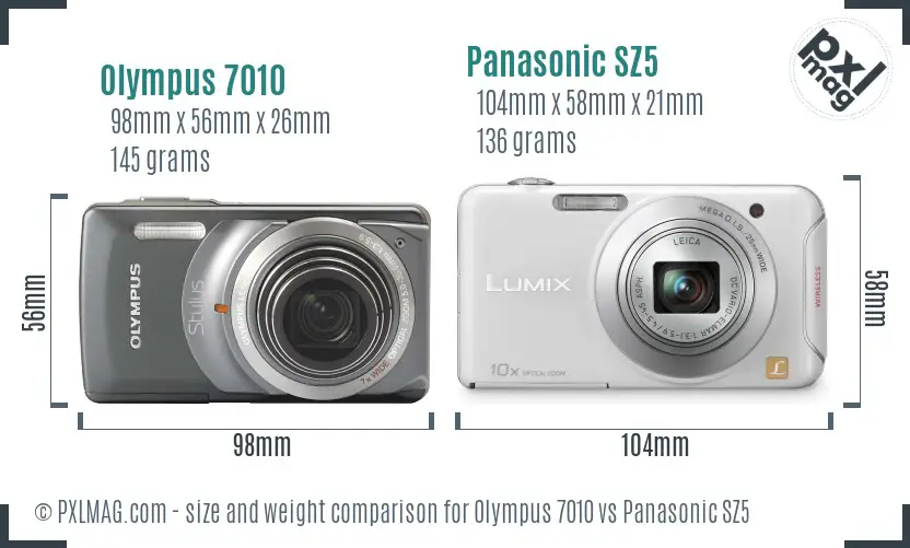 Olympus 7010 vs Panasonic SZ5 size comparison