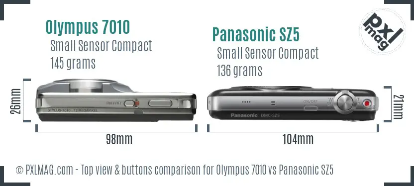Olympus 7010 vs Panasonic SZ5 top view buttons comparison