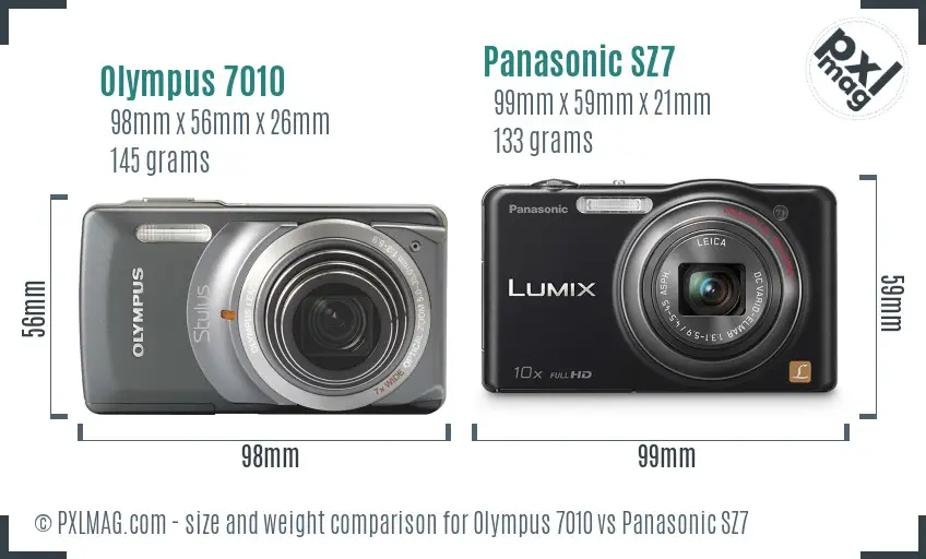 Olympus 7010 vs Panasonic SZ7 size comparison