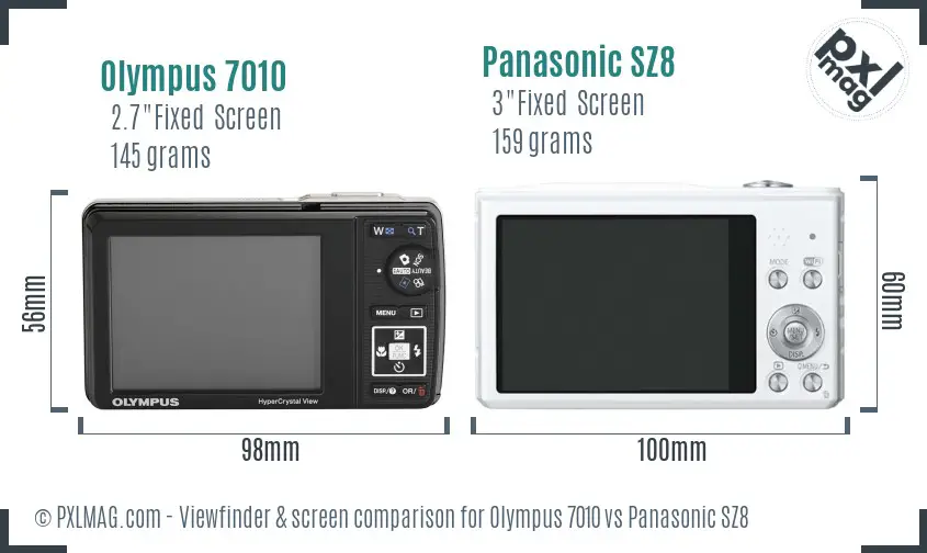 Olympus 7010 vs Panasonic SZ8 Screen and Viewfinder comparison