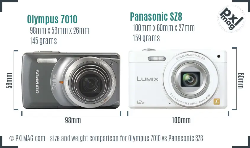 Olympus 7010 vs Panasonic SZ8 size comparison