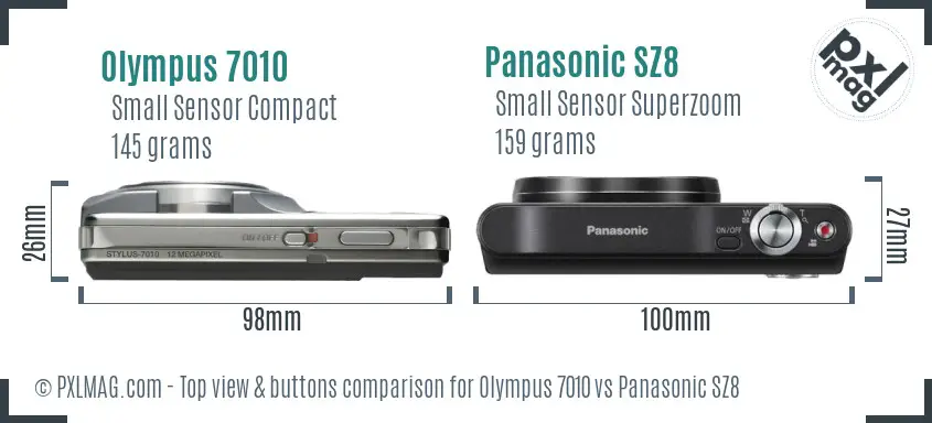 Olympus 7010 vs Panasonic SZ8 top view buttons comparison