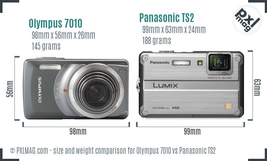 Olympus 7010 vs Panasonic TS2 size comparison