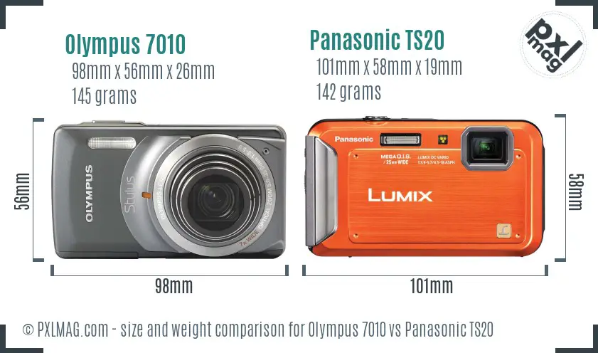 Olympus 7010 vs Panasonic TS20 size comparison