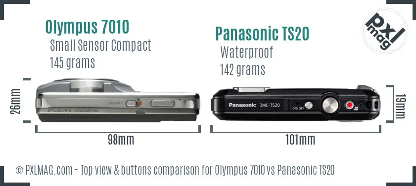 Olympus 7010 vs Panasonic TS20 top view buttons comparison