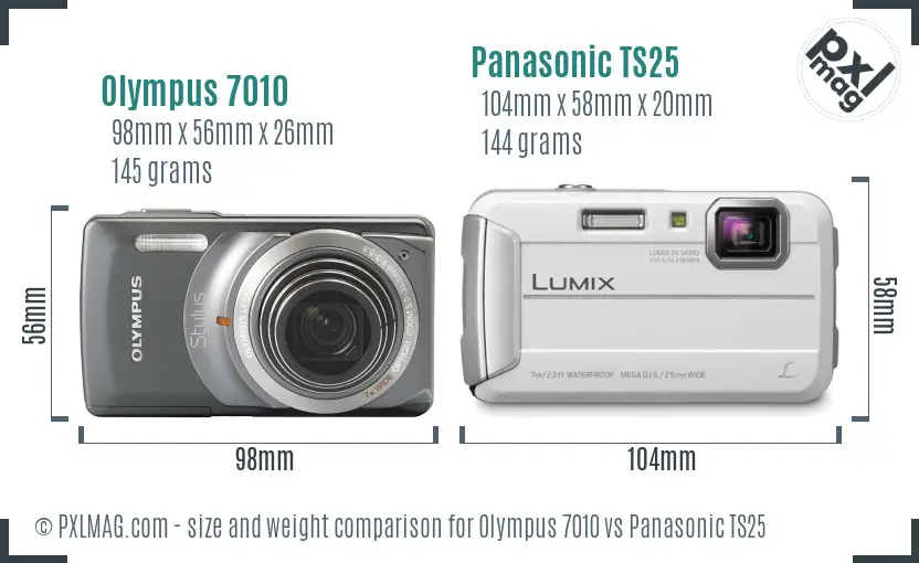 Olympus 7010 vs Panasonic TS25 size comparison