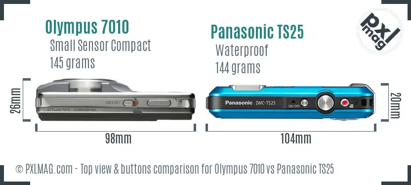 Olympus 7010 vs Panasonic TS25 top view buttons comparison