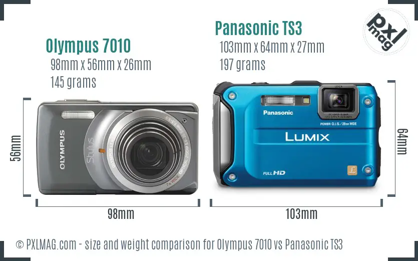 Olympus 7010 vs Panasonic TS3 size comparison