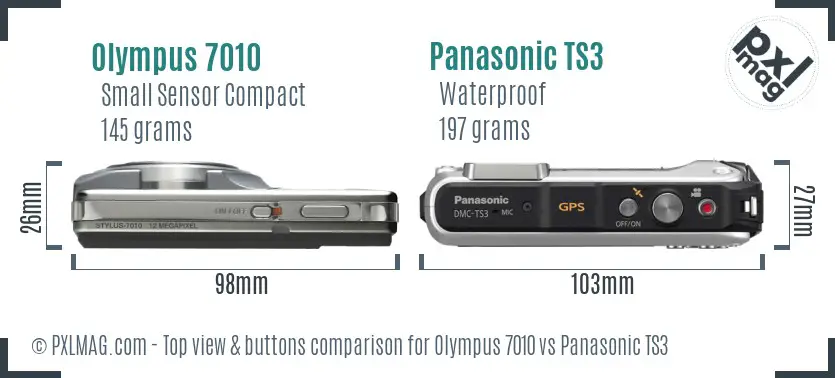 Olympus 7010 vs Panasonic TS3 top view buttons comparison