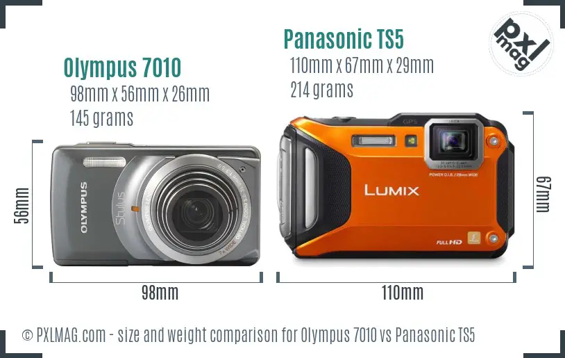 Olympus 7010 vs Panasonic TS5 size comparison