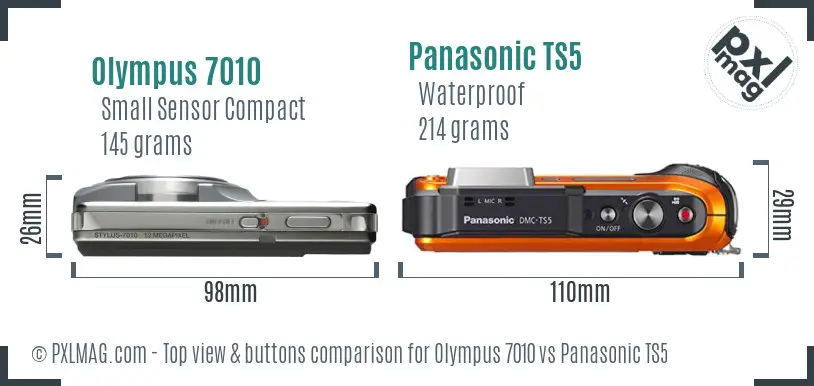 Olympus 7010 vs Panasonic TS5 top view buttons comparison
