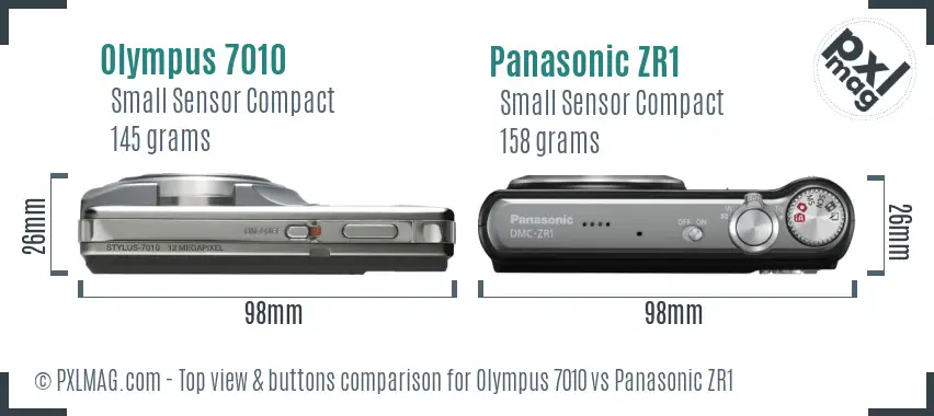 Olympus 7010 vs Panasonic ZR1 top view buttons comparison