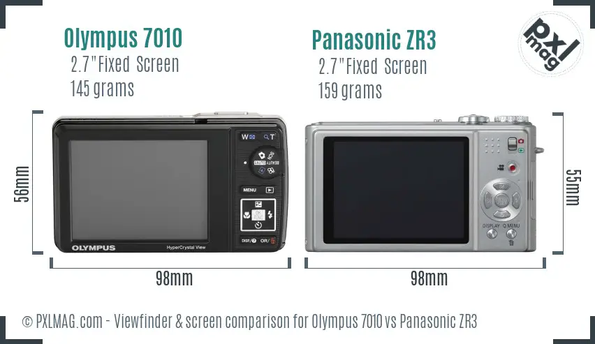 Olympus 7010 vs Panasonic ZR3 Screen and Viewfinder comparison