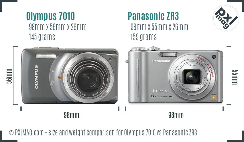 Olympus 7010 vs Panasonic ZR3 size comparison