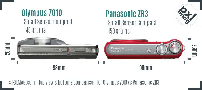 Olympus 7010 vs Panasonic ZR3 top view buttons comparison