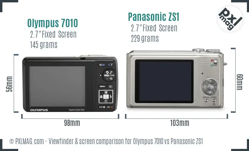 Olympus 7010 vs Panasonic ZS1 Screen and Viewfinder comparison