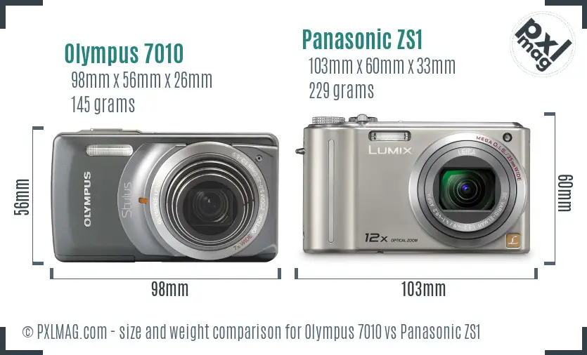 Olympus 7010 vs Panasonic ZS1 size comparison