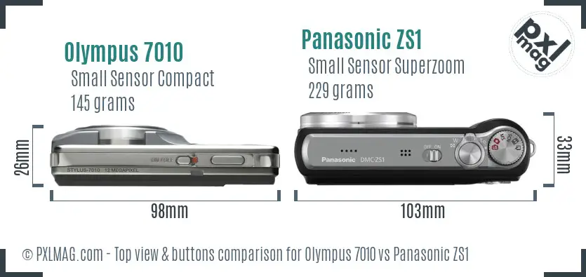 Olympus 7010 vs Panasonic ZS1 top view buttons comparison