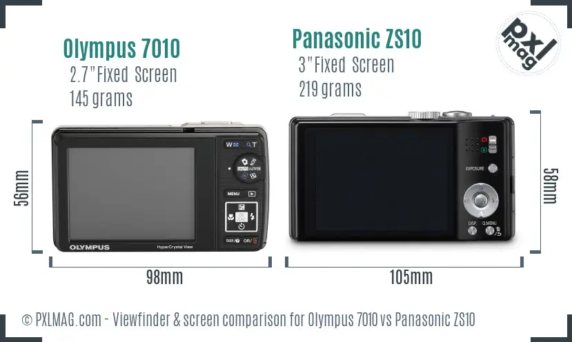 Olympus 7010 vs Panasonic ZS10 Screen and Viewfinder comparison