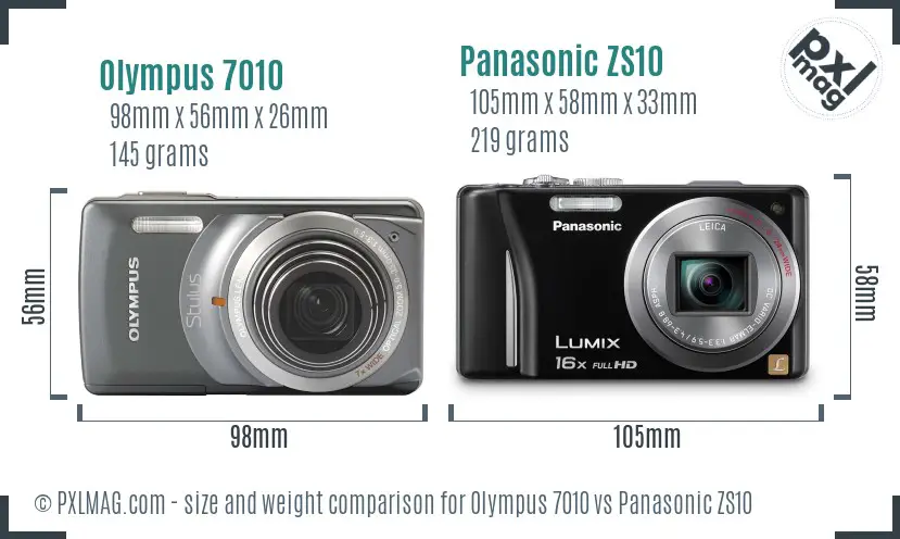 Olympus 7010 vs Panasonic ZS10 size comparison