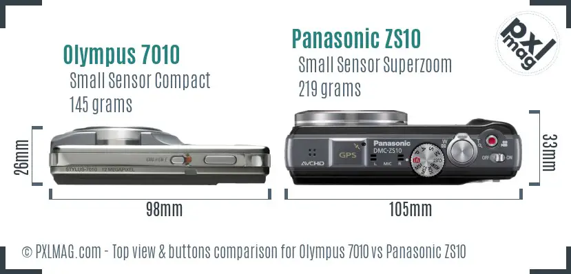 Olympus 7010 vs Panasonic ZS10 top view buttons comparison