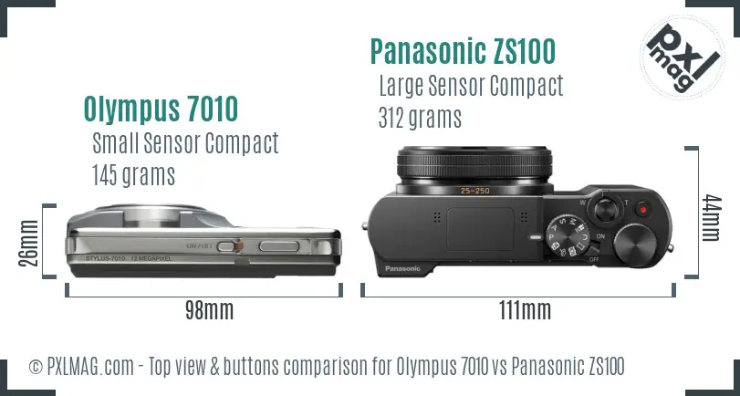 Olympus 7010 vs Panasonic ZS100 top view buttons comparison