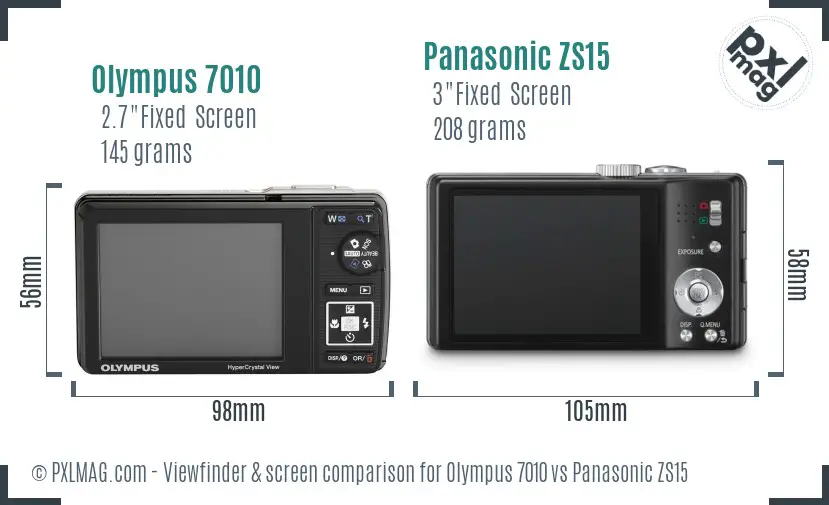 Olympus 7010 vs Panasonic ZS15 Screen and Viewfinder comparison