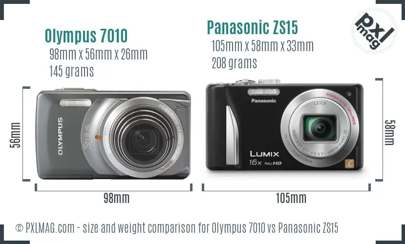 Olympus 7010 vs Panasonic ZS15 size comparison