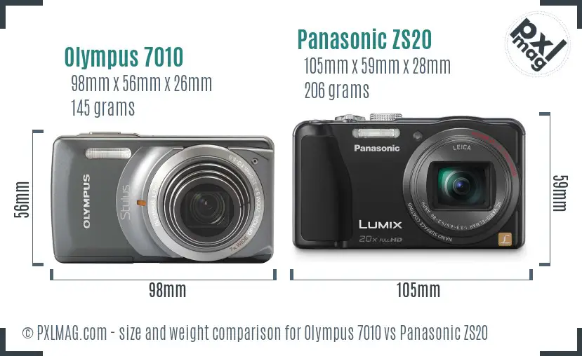Olympus 7010 vs Panasonic ZS20 size comparison