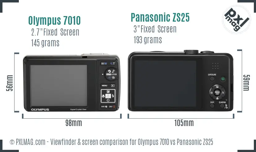 Olympus 7010 vs Panasonic ZS25 Screen and Viewfinder comparison