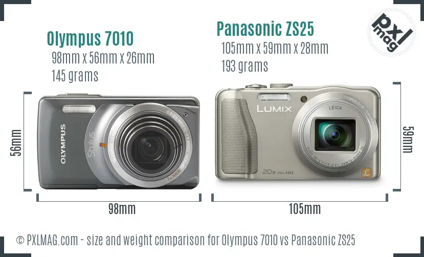 Olympus 7010 vs Panasonic ZS25 size comparison