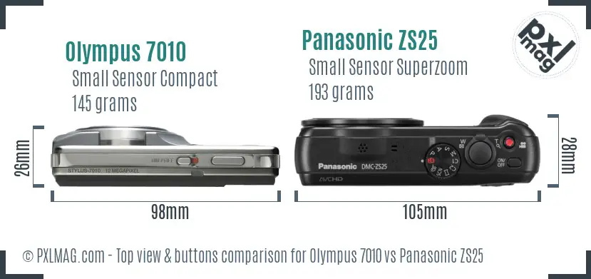 Olympus 7010 vs Panasonic ZS25 top view buttons comparison