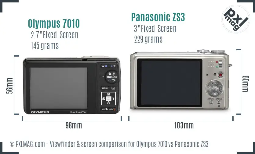 Olympus 7010 vs Panasonic ZS3 Screen and Viewfinder comparison