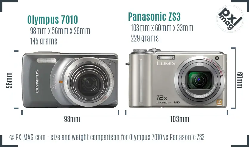 Olympus 7010 vs Panasonic ZS3 size comparison