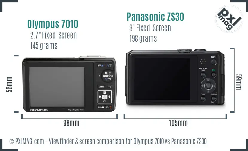 Olympus 7010 vs Panasonic ZS30 Screen and Viewfinder comparison
