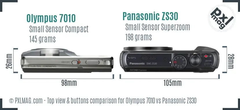 Olympus 7010 vs Panasonic ZS30 top view buttons comparison