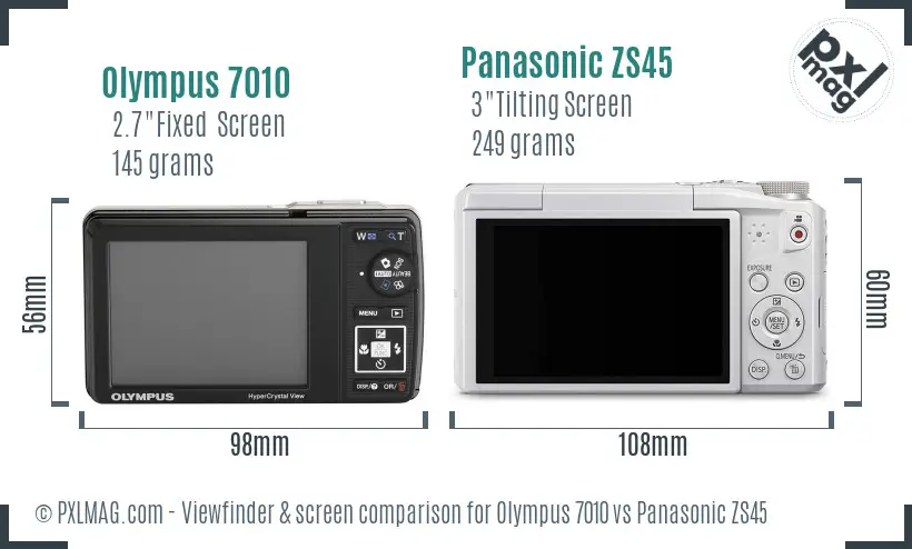 Olympus 7010 vs Panasonic ZS45 Screen and Viewfinder comparison