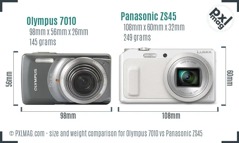 Olympus 7010 vs Panasonic ZS45 size comparison