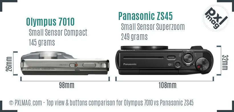 Olympus 7010 vs Panasonic ZS45 top view buttons comparison