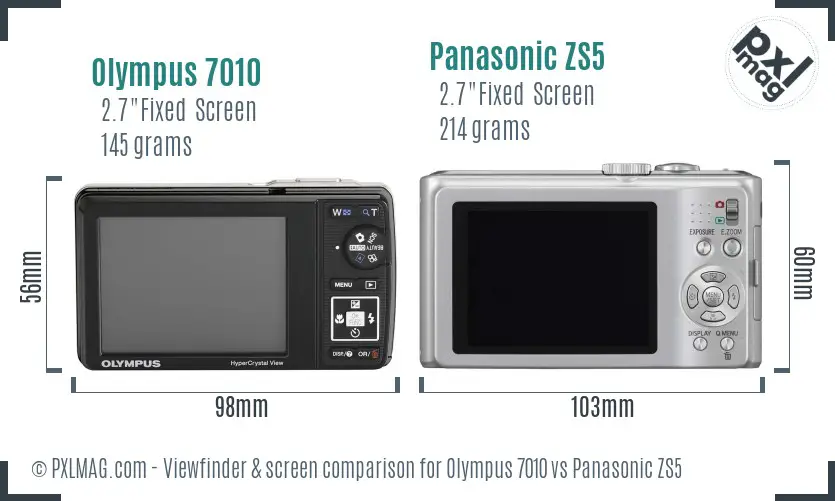 Olympus 7010 vs Panasonic ZS5 Screen and Viewfinder comparison