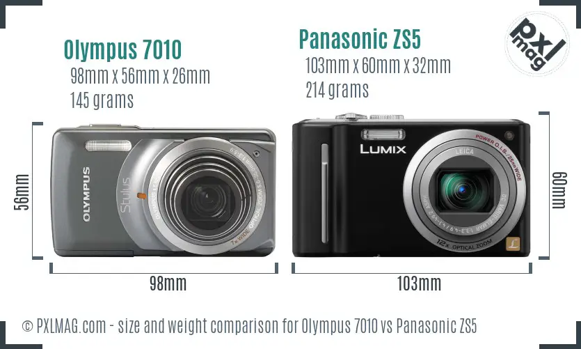 Olympus 7010 vs Panasonic ZS5 size comparison