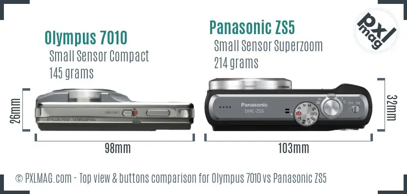 Olympus 7010 vs Panasonic ZS5 top view buttons comparison