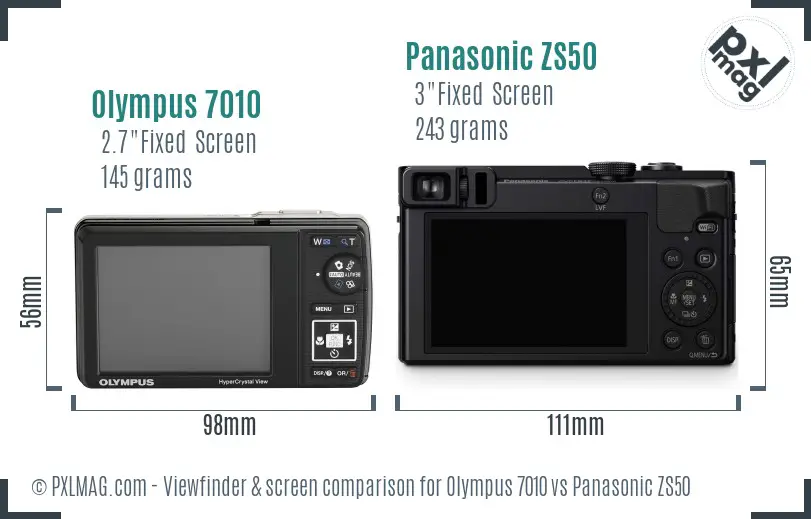 Olympus 7010 vs Panasonic ZS50 Screen and Viewfinder comparison