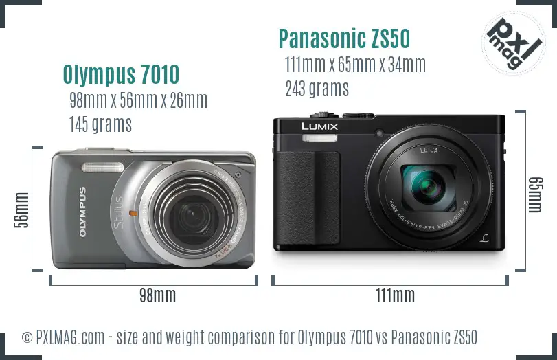 Olympus 7010 vs Panasonic ZS50 size comparison