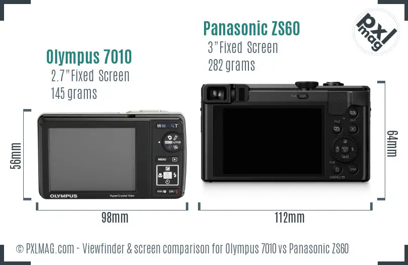 Olympus 7010 vs Panasonic ZS60 Screen and Viewfinder comparison