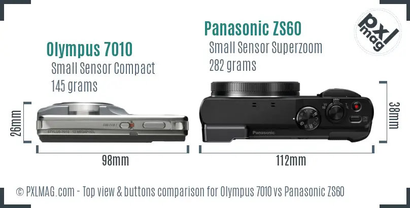 Olympus 7010 vs Panasonic ZS60 top view buttons comparison