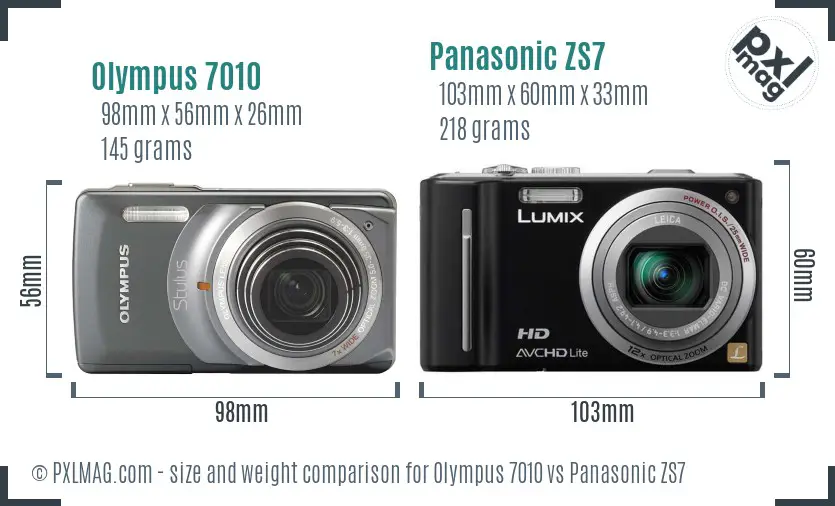 Olympus 7010 vs Panasonic ZS7 size comparison