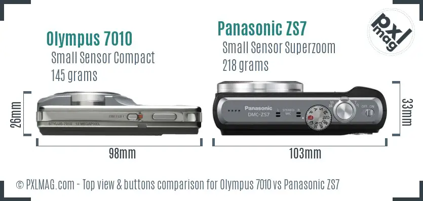 Olympus 7010 vs Panasonic ZS7 top view buttons comparison