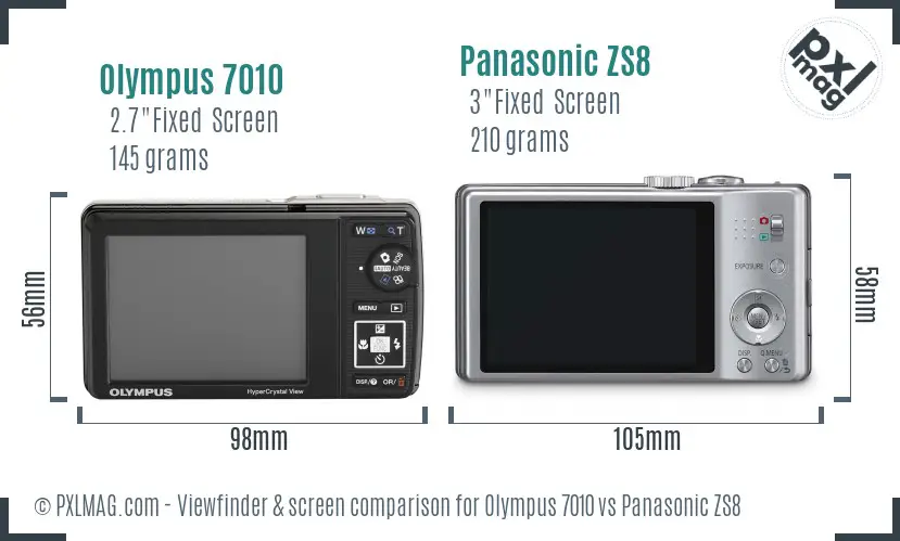 Olympus 7010 vs Panasonic ZS8 Screen and Viewfinder comparison